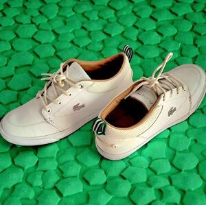 Lacoste Unisex Bayliss Sneaker White Leather M 8.5 W 9.5-10 Gently Used 🐊🐊🐊
